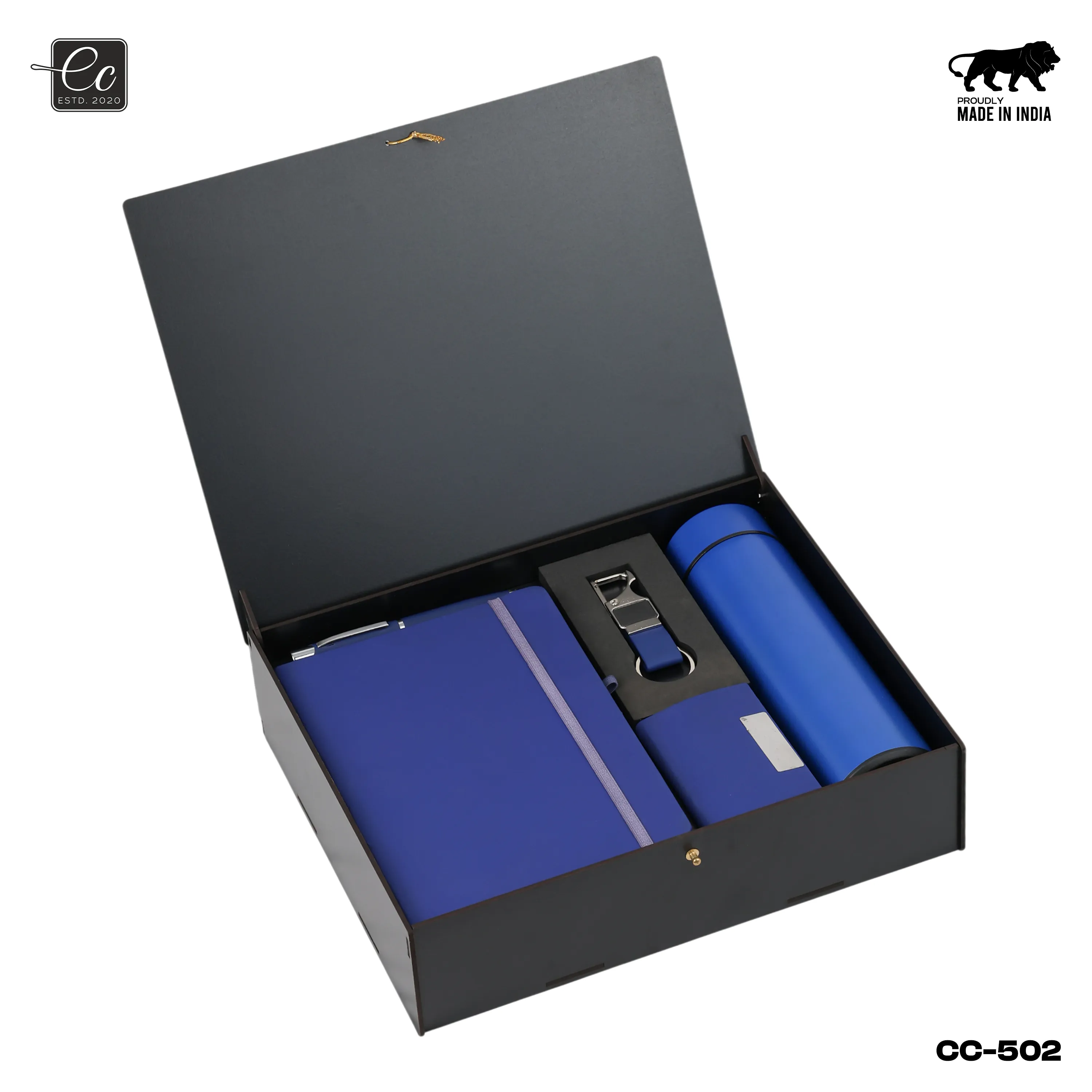5 in 1 Corporate Gift Set includes Personalized Diary, Pen, Keychain, Card Holder and Temperature Bottle